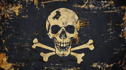Grungy skull and crossbones on weathered background with dark texture