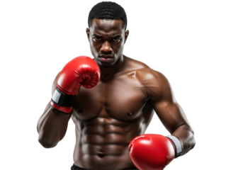 Isolated Determined Caucasian Boxer Clenching Fists with Aggressive Expression