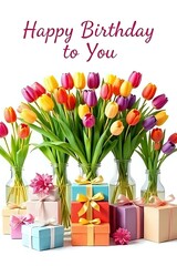bouquet of tulips and gift boxes