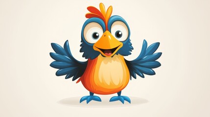 Colorful cartoon bird with outstretched wings and cheerful expression