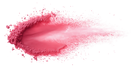 Soft pink blush powder stroke with delicate gradient effect, cosmetic texture with realistic dust, isolated on white background, PNG format