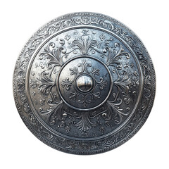 Naklejka premium Intricate Silver Shield with Radiant Designs and Decorative Details. Fantasy art and game design.