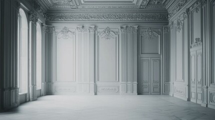 Fototapeta premium Elegant Baroque Interior with Ornate Decorations and Minimal Light