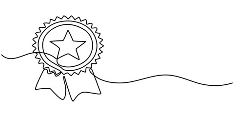 Fototapeta premium Award Ribbon Web Continuous Line Drawing of Bestseller Icon. Hand Drawn Symbol Vector Illustration, with Continuous Line Icon, Continuous Line Drawing of Award Ribbon Icon. Hand Drawn Symbol Vector. 