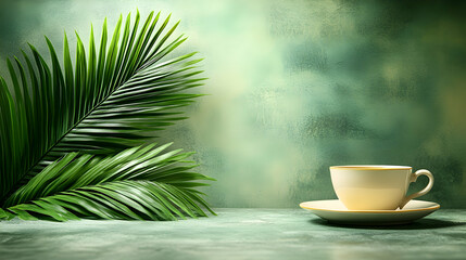 Tropical teacup on teal background