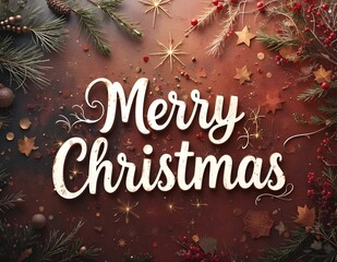 Merry Christmas typography with brown color background.