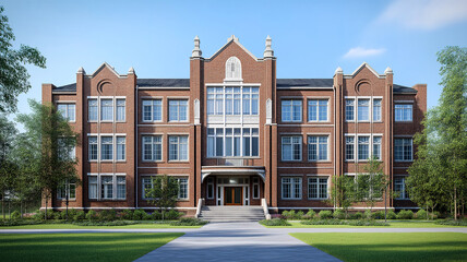 Naklejka premium Traditional brick school building with a vintage feel and grand architectural elements