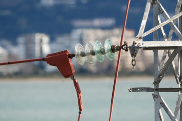 Detail of the insulators of a high voltage tower
