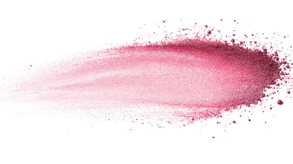 Soft pink blush powder stroke with delicate gradient effect, cosmetic texture with realistic dust, isolated on white background, PNG format