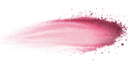 Soft pink blush powder stroke with delicate gradient effect, cosmetic texture with realistic dust, isolated on white background, PNG format