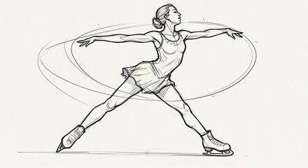 Figure Skating Spin Sketch Artistic Line Art of Ice Skater Performing