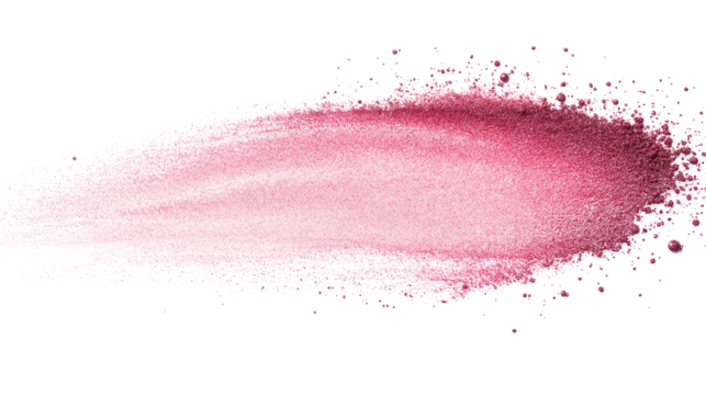 Soft pink blush powder stroke with delicate gradient effect, cosmetic texture with realistic dust, isolated on white background, PNG format