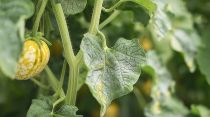 Squash Plant with Diseased Leaves and Fruit 