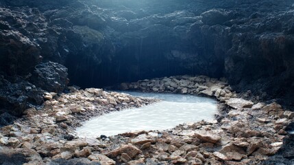 Eruption Aftermath  Milky Liquid in Volcanic Rock Cave