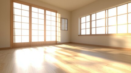 Bright and Airy Room with Sunlight Streaming Through Windows
