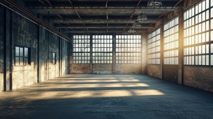Spacious Industrial Interior with Large Windows and Natural Light