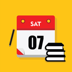 calender icon, 07 saturday icon with yellow background