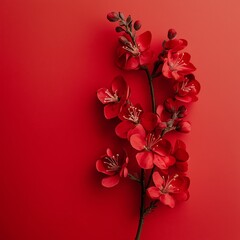 A stunning red blossom artistically arranged against a minimal red backdrop.
