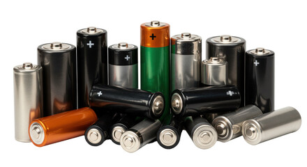 Isolated Assortment of Batteries in Various Sizes and Voltages