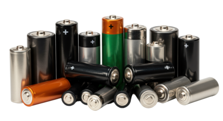 Isolated Assortment of Batteries in Various Sizes and Voltages