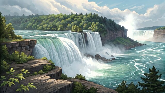 Illustration Stunning Niagara Falls: A Breathtaking Landscape of North America's Iconic Waterfalls for Travel and Tourism