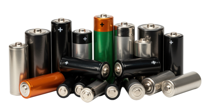 Isolated Assortment of Batteries in Various Sizes and Voltages