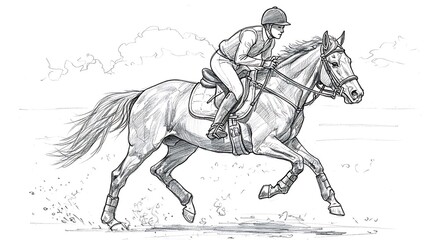 Fototapeta premium Horse and Rider Sketch Graceful Equestrian Art Illustration in Motion
