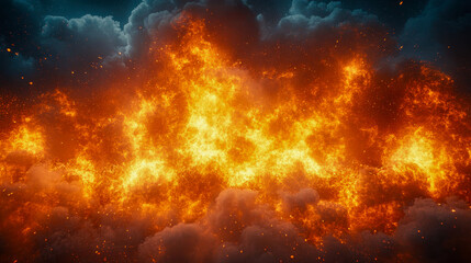 Massive explosion with intense flames and thick smoke