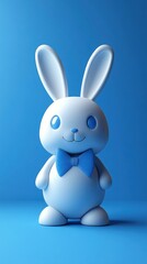 Obraz premium Charming White Rabbit with Blue Bow Tie on Blue Background Capturing a Whimsical Mood for Festive Celebrations and Joyful Occasions