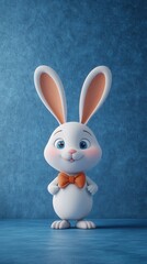 Charming Easter Bunny Character with Bow Tie on Blue Textured Background in Studio Lighting for Holiday Celebration