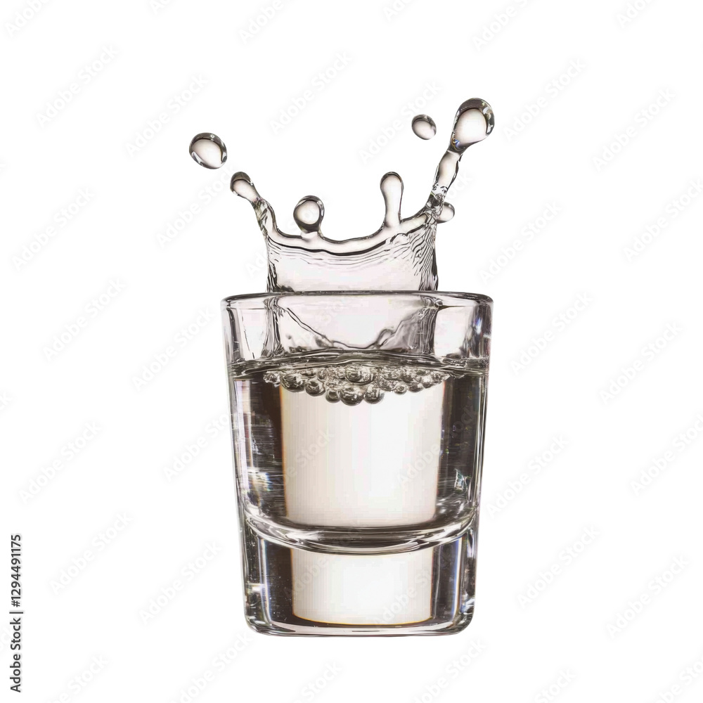 Poster glass of water with splash, showcasing dynamic movement and clarity. image captures refreshing essence of water, perfect for conveying hydration and vitality