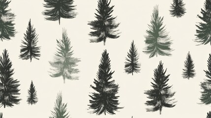 Pattern of artistic pine tree silhouettes on neutral background