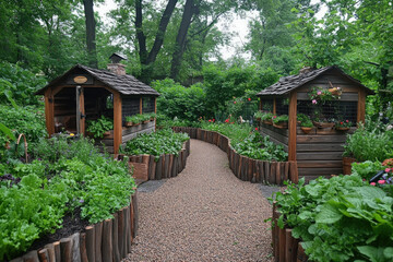 A cozy guinea pig hutch in a garden, cute and functional, pet theme