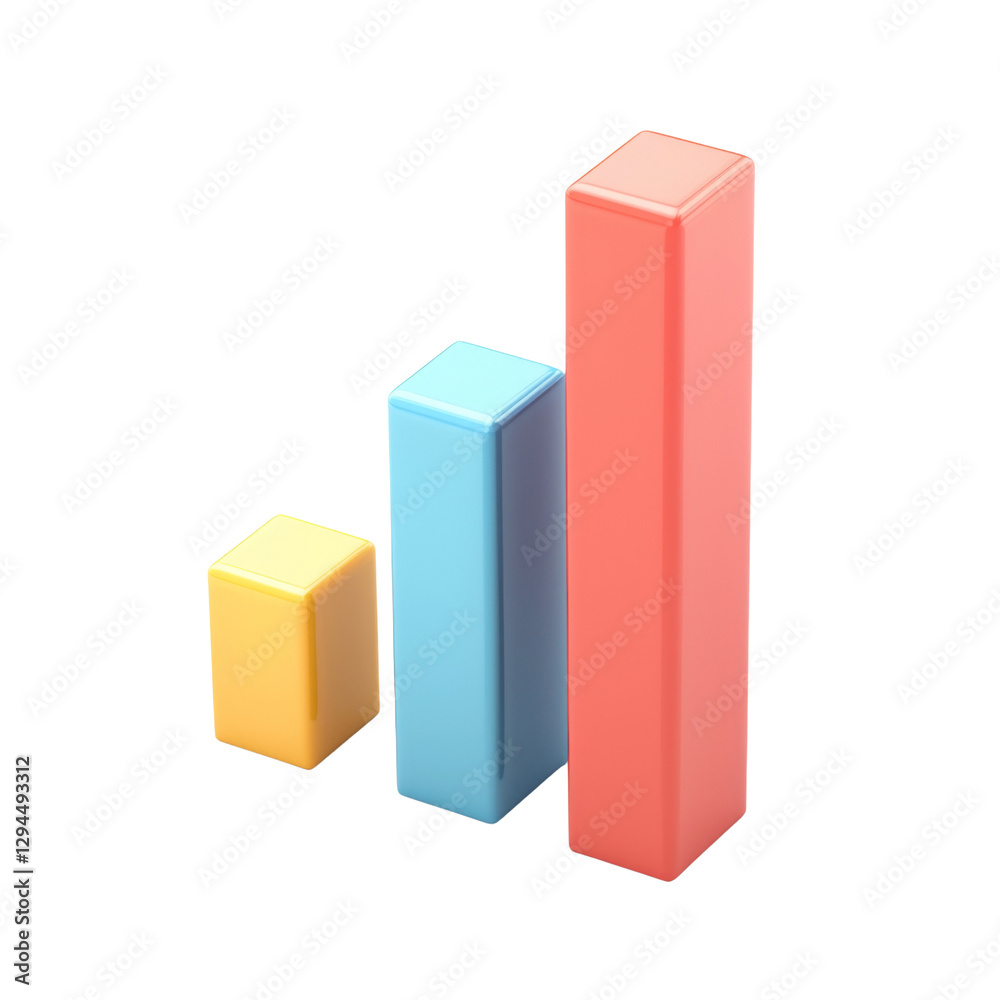 Poster colorful bar graph representing data growth with three bars in yellow, blue, and red, symbolizing pr