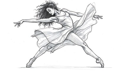Fototapeta premium Dynamic Dancer Sketch Graceful Movement and Artistic Expression in Monochrome