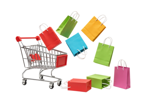 Isolated Shopping Cart with Colored Bags - Powered by Adobe