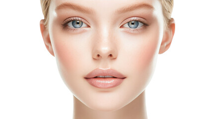 Fototapeta premium Captivating portrait, woman with piercing blue eyes and flowing blonde hair 