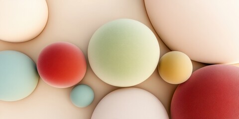Abstract representation of 3d spheres in soft pastel tones and diverse sizes
