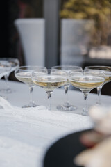 Welcome drink alcoholic beverage in glasses on the table for guests