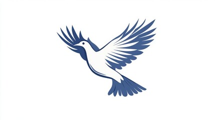 Fototapeta premium Blue and white stylized bird with outstretched wings on white background