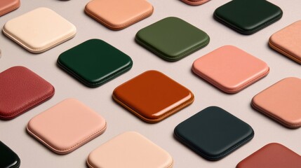 Fototapeta premium Colorful Leather Coasters Arrangement in Various Shapes and Tones