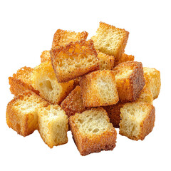 Crispy golden bread cubes stacked together, perfect for soups or salads. These crunchy croutons add texture and flavor to any dish, enhancing your culinary experience