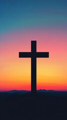Minimalist Black Silhouette of Latin Cross Icon Set Against Gradient Sky Background