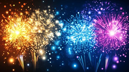 Fototapeta premium Colorful nighttime fireworks display in sparkling skies with vibrant explosions