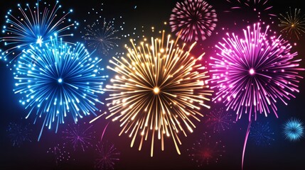 Fototapeta premium Colorful fireworks display with vibrant bursts in night sky celebration