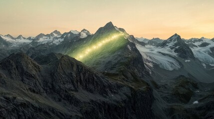 Obraz premium Magical Mountain Peak Celestial Light Trail Sunrise Alps Snow Nature