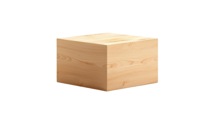 Dark elegance of a single wooden cube, minimalist photography on black background
