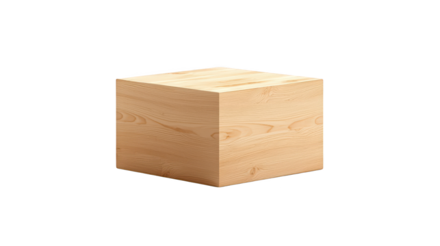Dark elegance of a single wooden cube, minimalist photography on black background