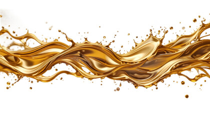 Fototapeta premium A stunning arrangement of golden oil splashes with a metallic sheen, capturing the essence of luxury and fluid dynamics, isolated on a transparent background. 
