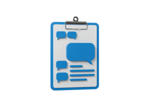 Isolated Blue Clipboard with Speech Bubble Icons